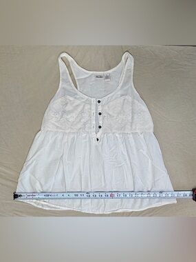 Mudd White Lace Button Camisole Tank Top, Women's XL, 100% Cotton Sleeveless